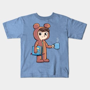 boy prepares for bed with a cup of warm milk and a picture book Kids T-Shirt